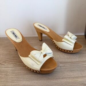 MIU MIU Patent Leather Bow Wooden Platform Sandals sz 37.5 y2k